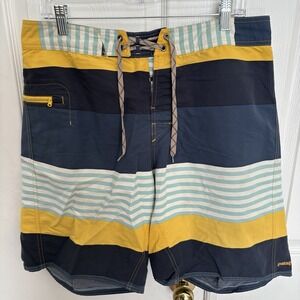 Patagonia Board Shorts Mens 35 Blue Light & Variable Swim Trunks Drawstring